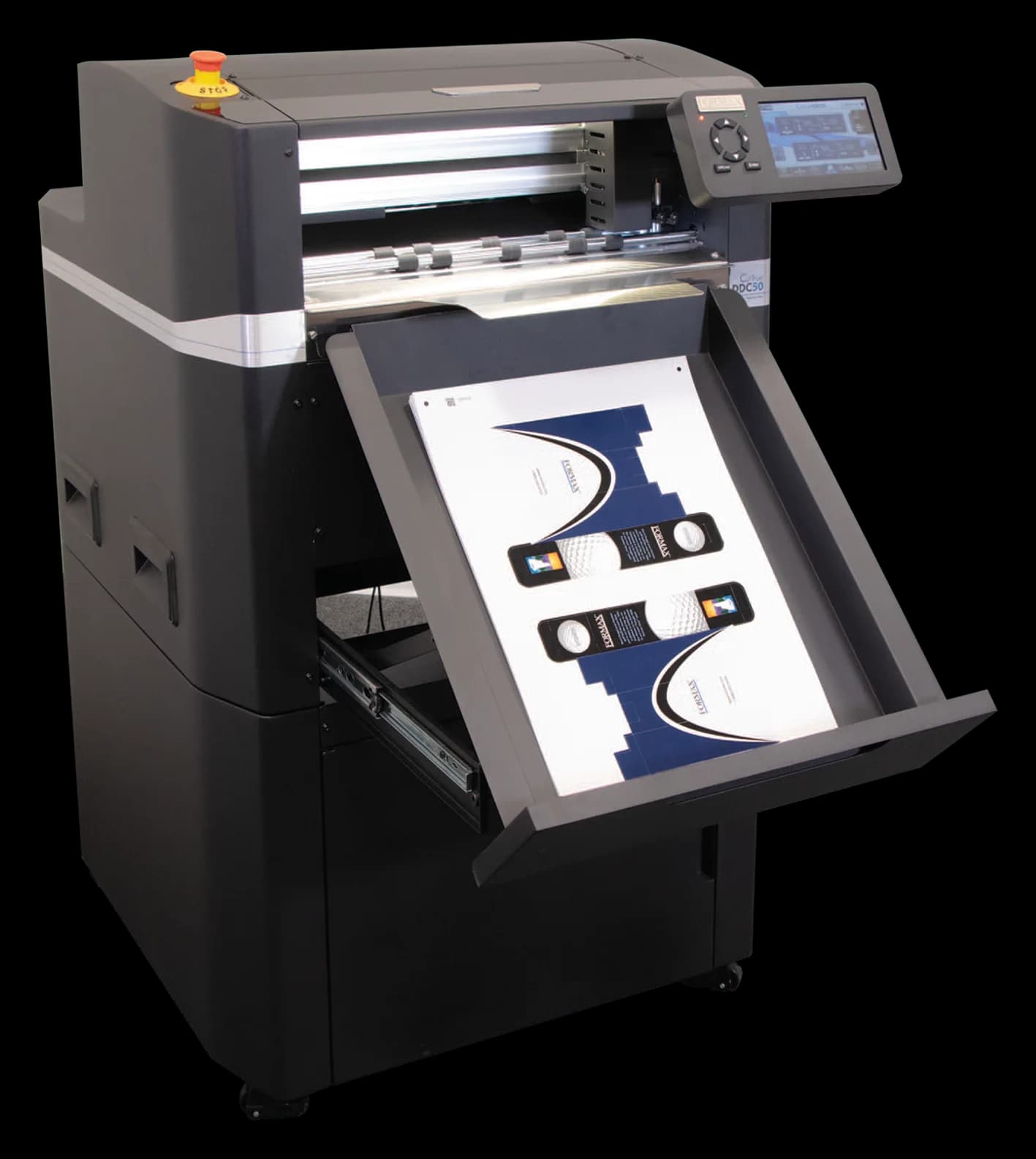 Formax Cut-True DDC50 automatic digital die cutter with a cut sheet in its feeder