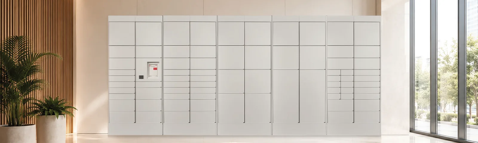 FP Smart Locker central module with four extension modules in a row