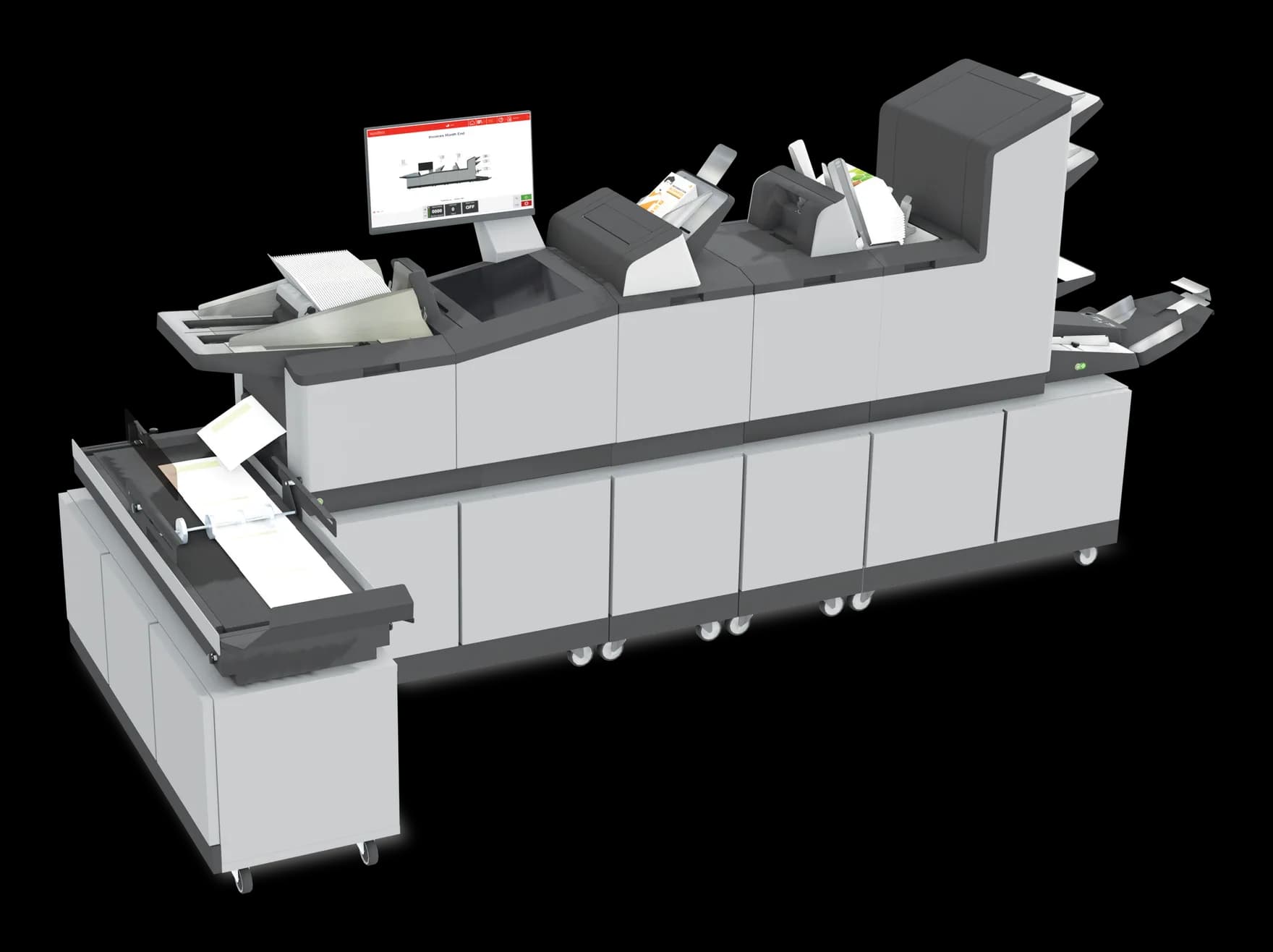 Formax FD 7700 Series inserter with tower feeder, feeder-folder module and outfeed conveyor