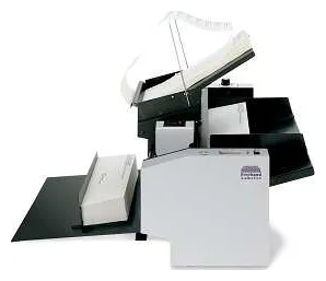 Accufast Freehand labeler, tabletop unit with label web and feed table