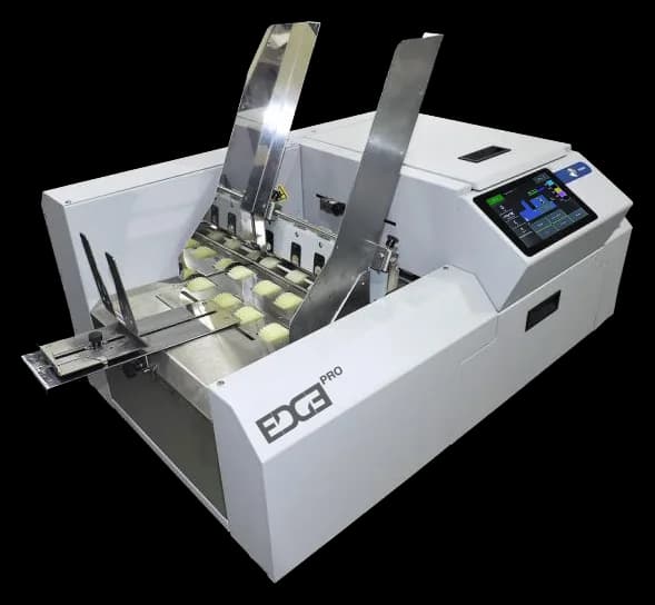 FP EDGE Pro full-color envelope printer with envelopes loaded in its feeder