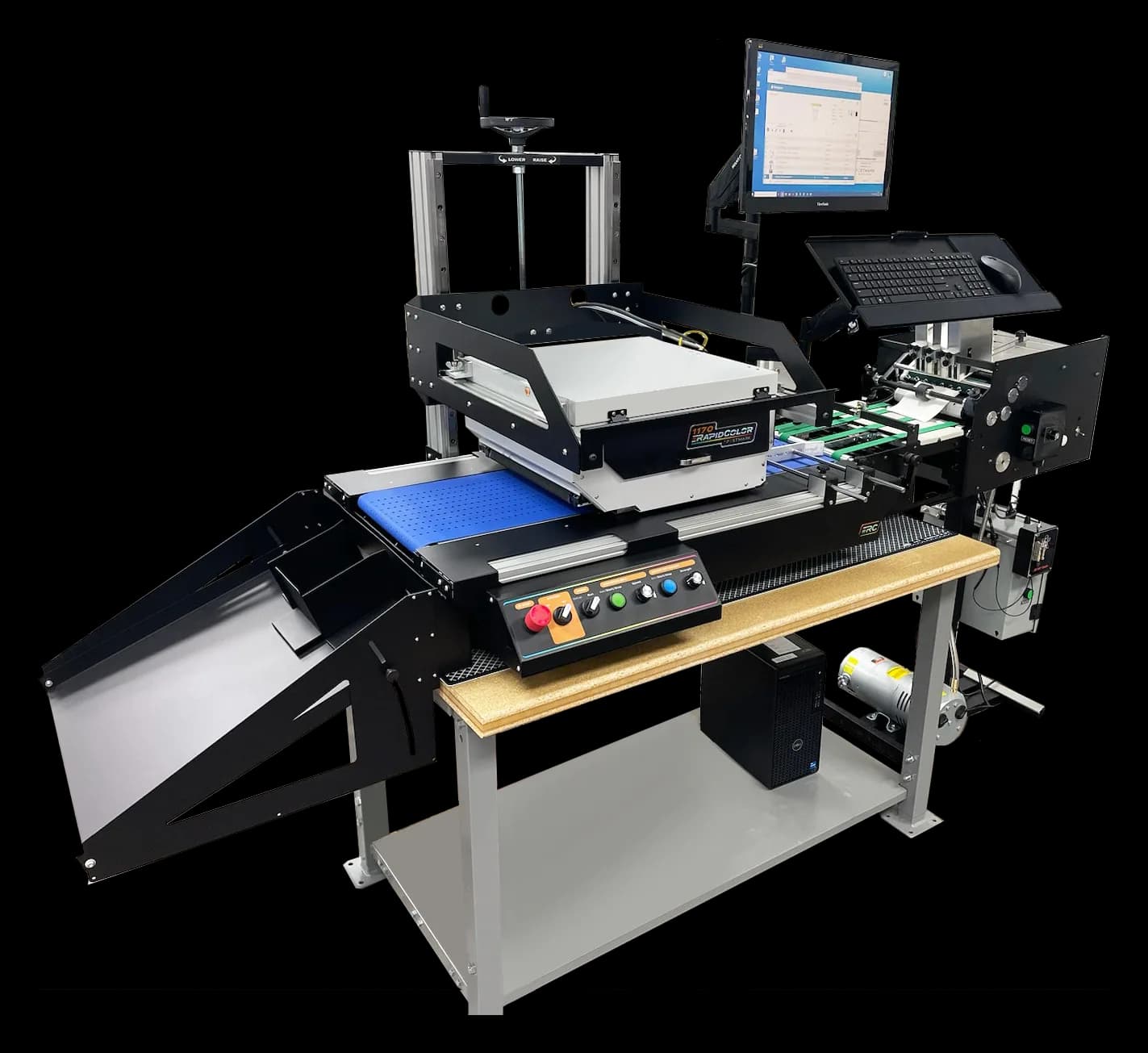 Postmark 1170 RapidColor Napkin Pro system with napkin feeder and delivery conveyor